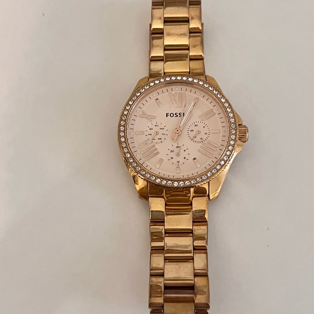 Rose Gold and Crystal Fossil Watch